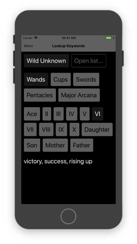 Tarot Keywords app screenshot